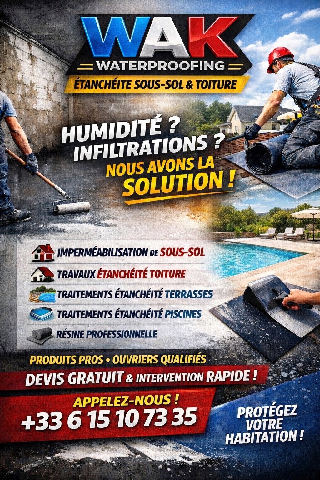 Travaux d’étanchéité, Enlèvement ou Envoi