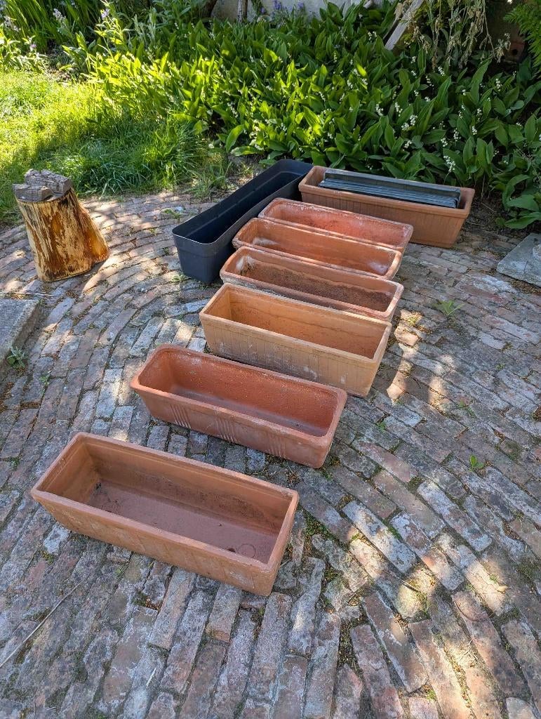 lot van 8 bloembakken -> terracotta, Tuin en Terras, Ophalen, Steen, Gebruikt, Minder dan 30 cm