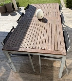 stijlvolle tuintafelset (tafel met 6 stoelen), Tuin en Terras, Ophalen, 6 zitplaatsen, Aluminium, Zo goed als nieuw
