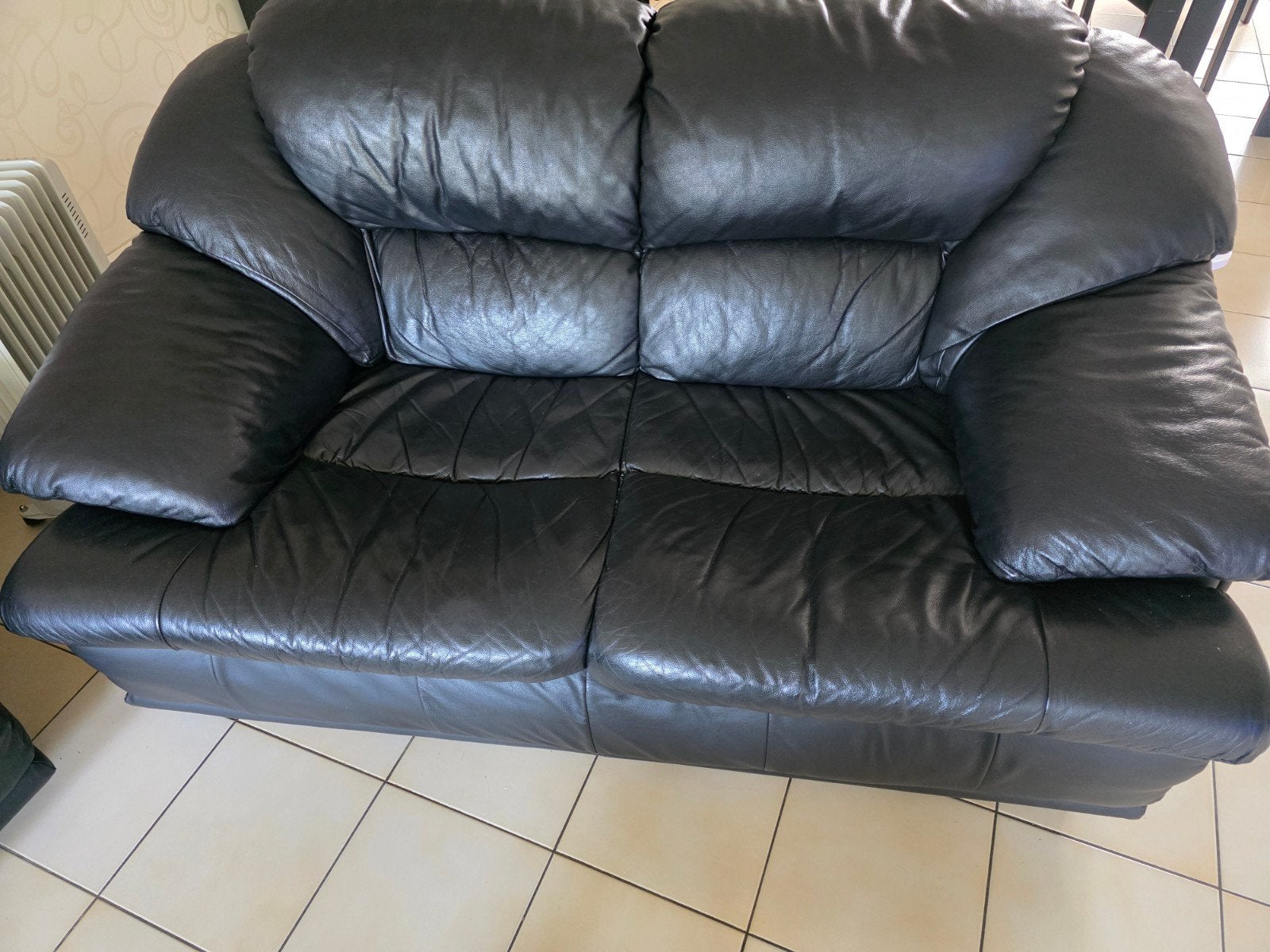 A vendre canapés ciir de couleur noire, Maison & Meubles, Canapés | Salons, Enlèvement, Cuir