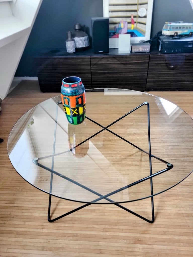 Sixties salontafel stijl Pierre Guariche, Enlèvement ou Envoi, Verre