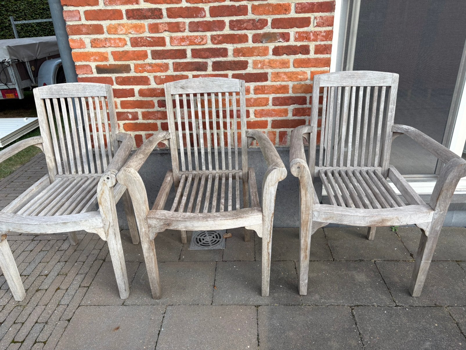 Tuinstoelen teak 3 stuks, Ophalen, Gebruikt, Hout