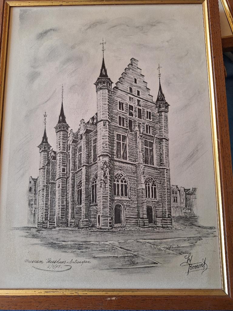 3 tekeningen van Antwerpen, Antiek en Kunst, Kunst | Tekeningen en Fotografie, Ophalen