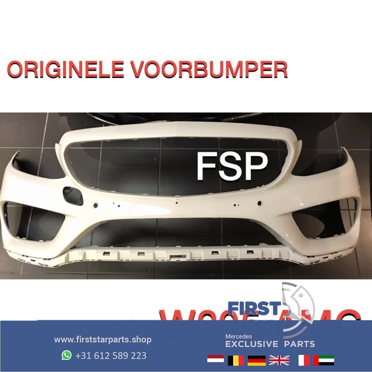 W205 AMG VOORBUMPER Mercedes C Klasse C43 2014-2021 WIT BUMP, Gebruikt, -, Voor, Ophalen of Verzenden