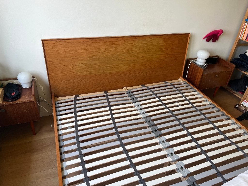 Cadre de lit en chêne 160x200 cm avec sommier à lattes, Maison & Meubles, Vintage fifties eiken, Brun, Enlèvement, Utilisé