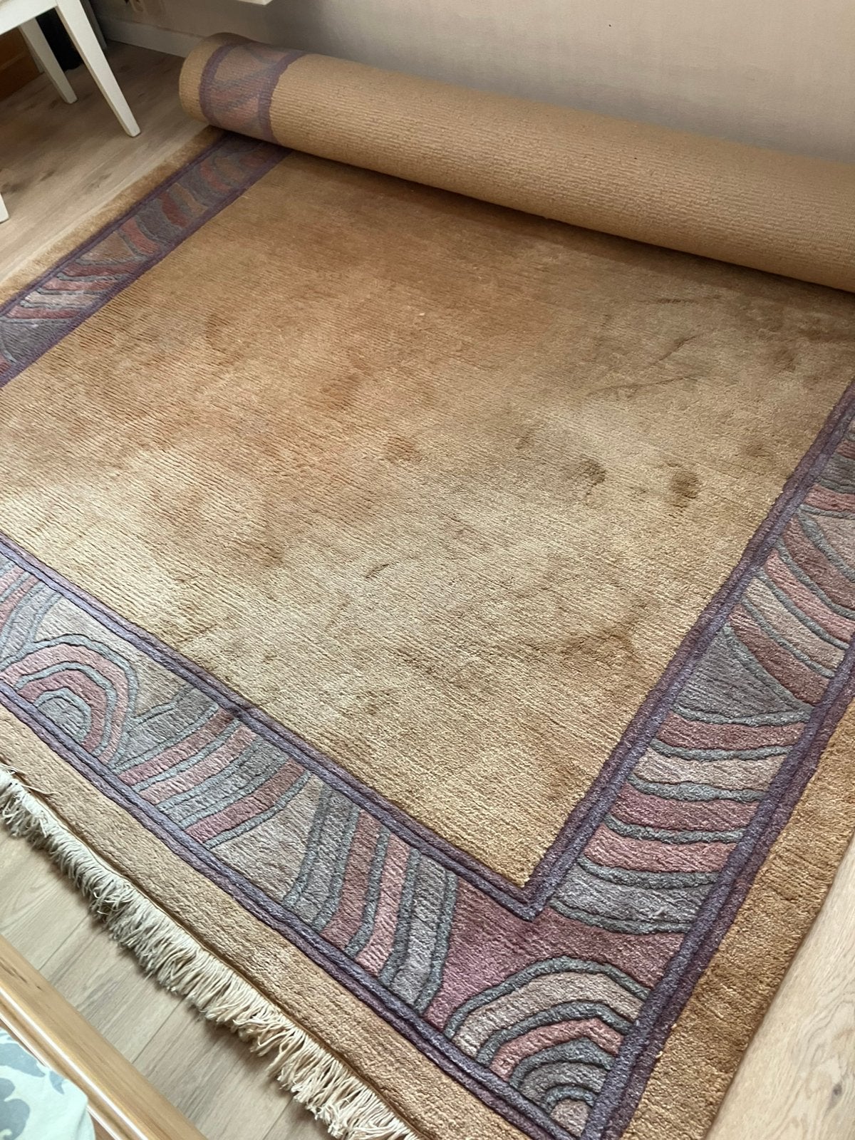 Handgeknoopt wollen tapijt, Ophalen, Gebruikt, Beige, 150 tot 200 cm
