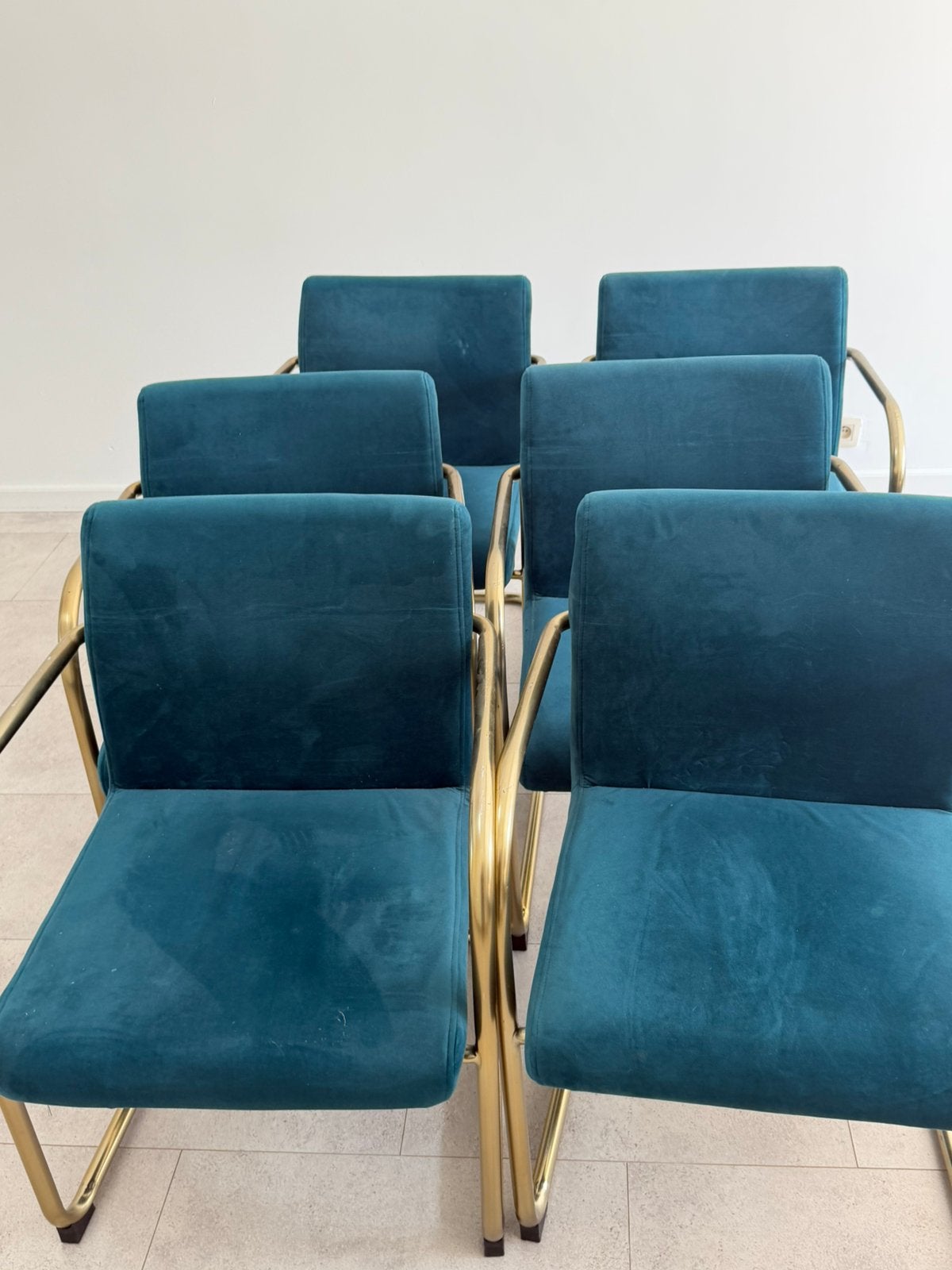 6 chaises en velours accoudoirs gold, Enlèvement, Utilisé