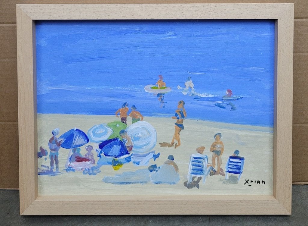 XTIAN, een snikhete zomer, Antiquités & Art, Art | Peinture | Classique, Enlèvement ou Envoi, Peinture à l'huile, Encadré, Maritime / eau
