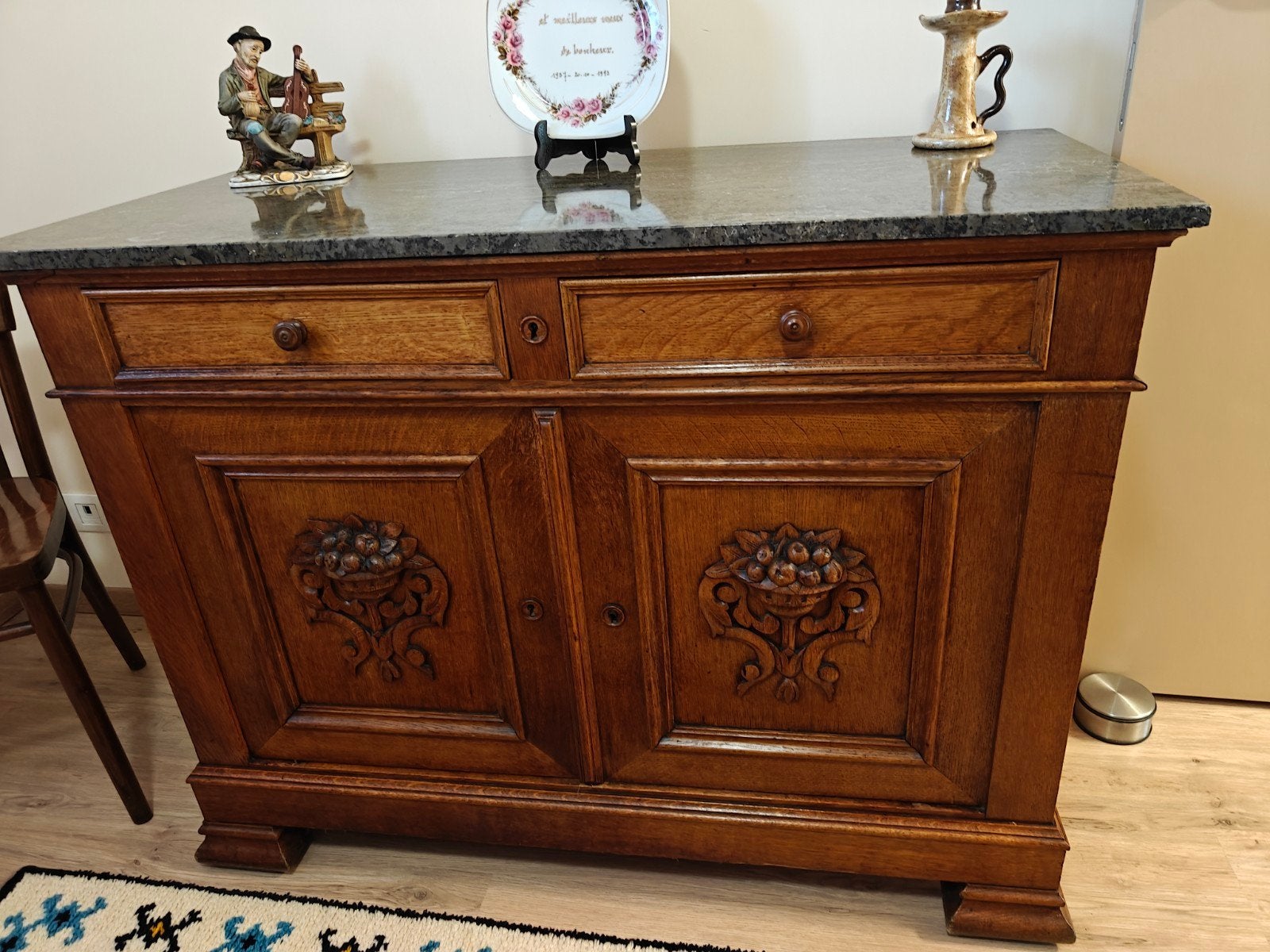 Antiek eiken dressoir stijl  Louis-Philippe – marmeren blad, Ophalen
