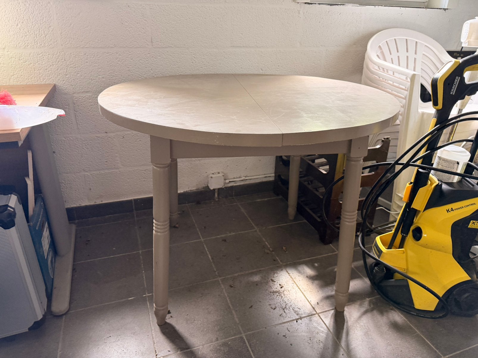 Ronde houten beige tafel, Ophalen, Gebruikt
