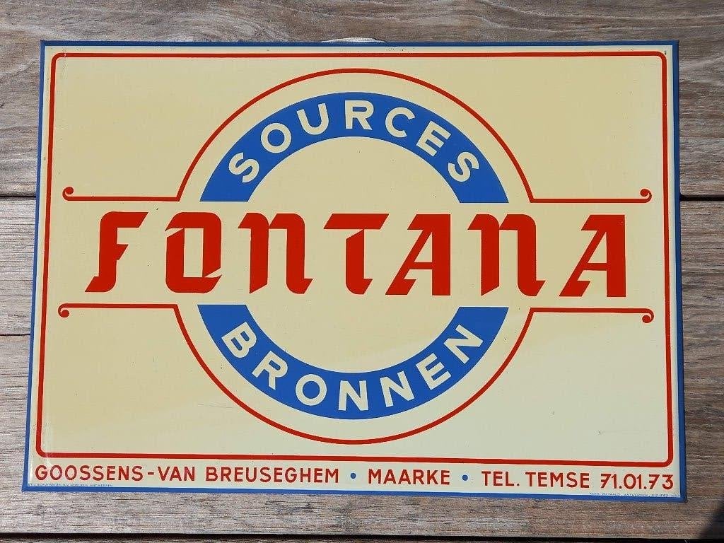 panneau d'affichage métallique FONTANA sources 1955, Collections, Enlèvement ou Envoi, Comme neuf, Panneau publicitaire