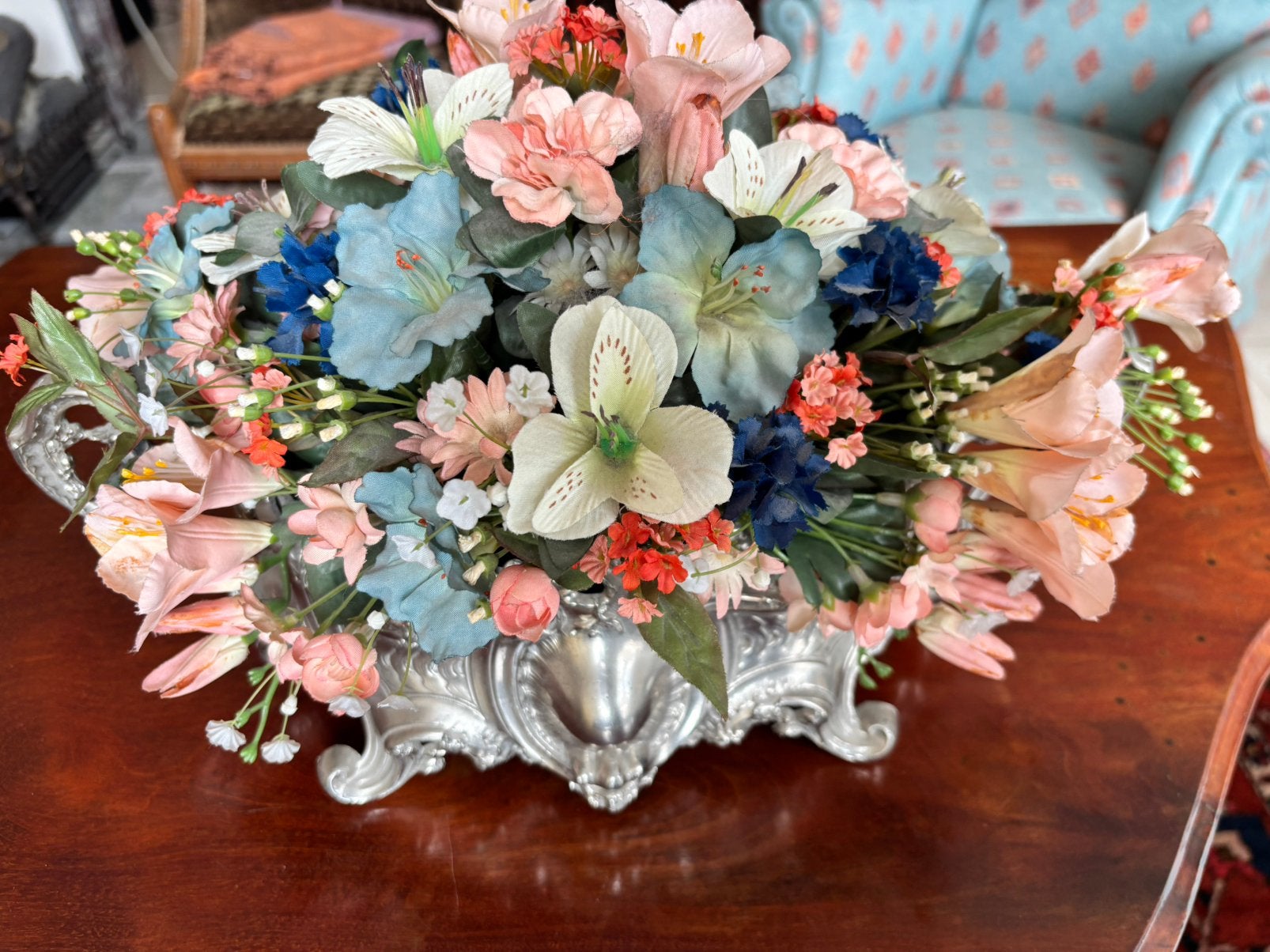 Antieke jardinière in verzilverd regule, Ophalen of Verzenden