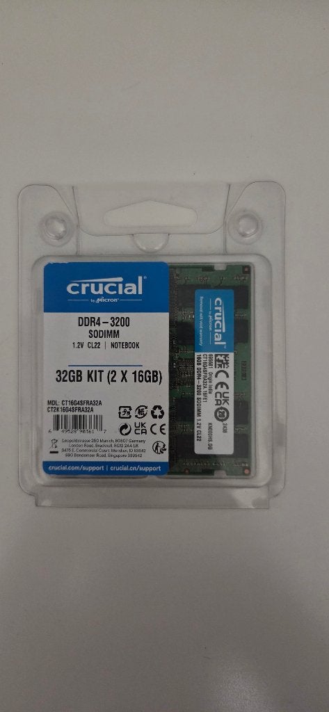 Crucial 2x 16GB DDR4 -3200 SODIMM Geheugen, Neuf, 32 GB, DDR4, Enlèvement