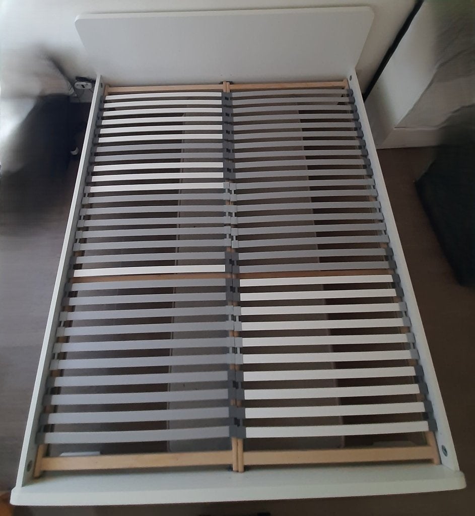 Cadre lit + sommier 160x200, Enlèvement, Comme neuf, Blanc