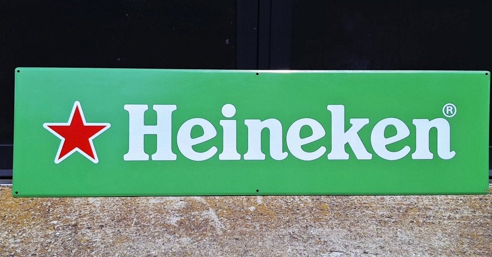 Vintage XXL emaille reclamebord Heineken Bier🍺, Ophalen, Gebruikt, Reclamebord