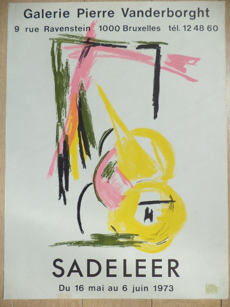 Vintage lithotypie affiche 1973 expo SADELEER abstract, BXL, Antiek en Kunst, Ophalen of Verzenden