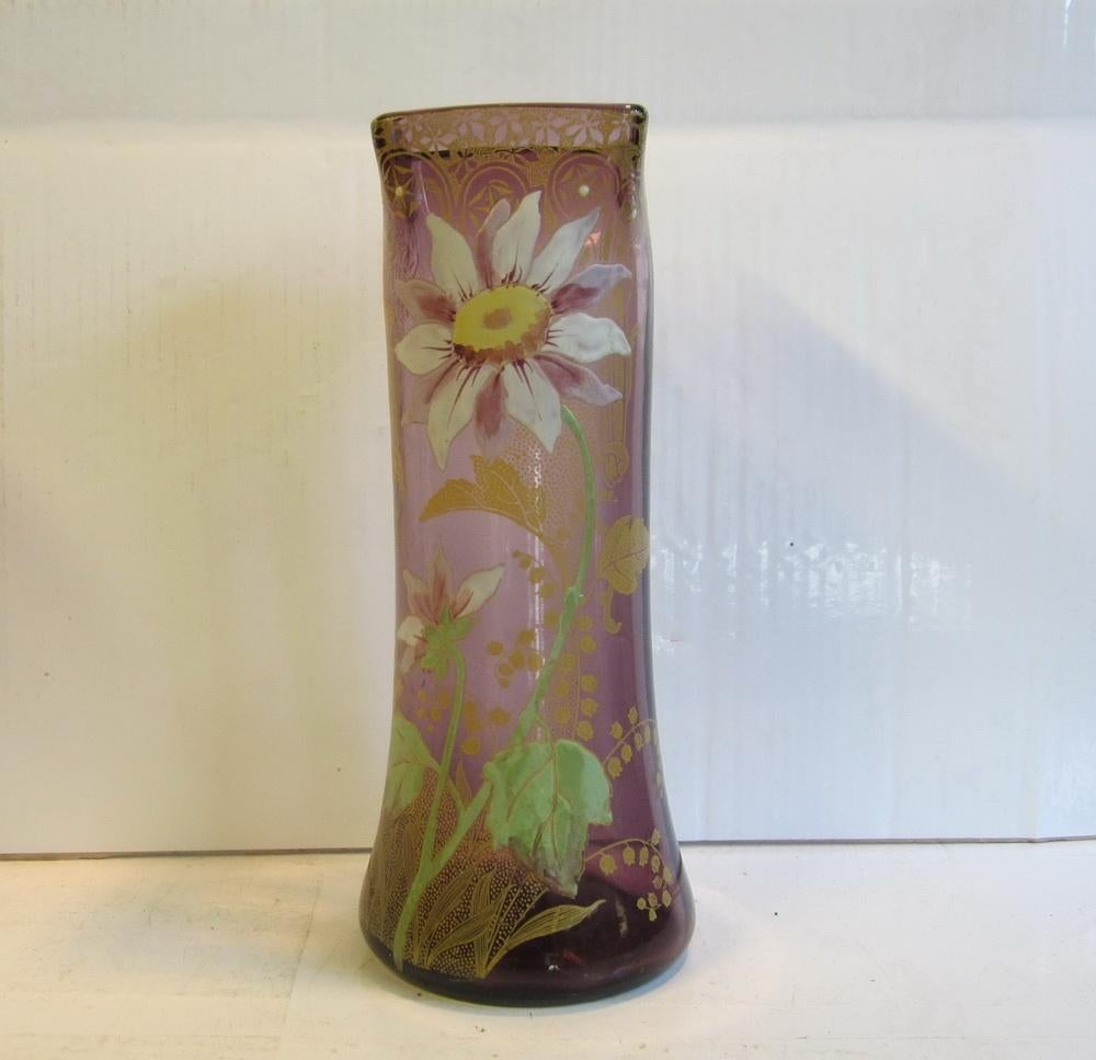 Antieke art nouveau Legras vaas, emaille bloemen; ca 1910, Verzenden