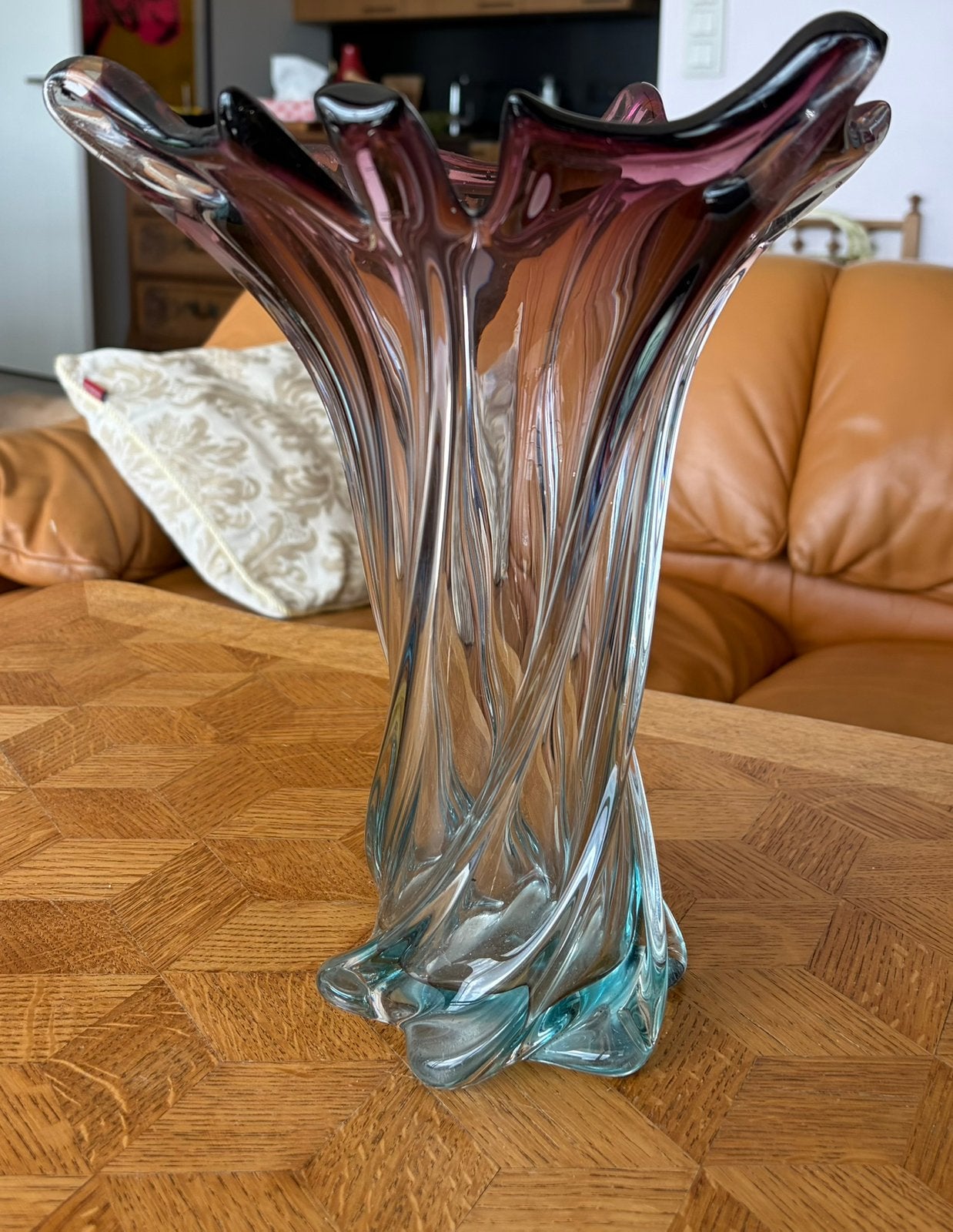 Murano handgeblazen vaas, paars blauw,  29 cm, Antiek en Kunst, Antiek | Vazen, Ophalen of Verzenden