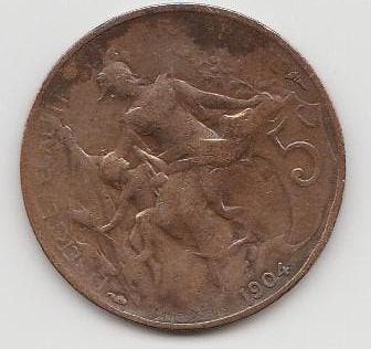 Pièce de 5 cents, France, 1904, Enlèvement ou Envoi, France