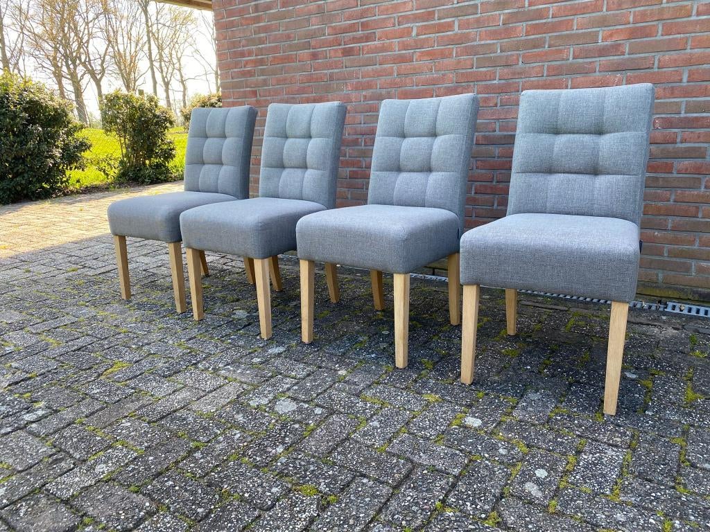 Set van 4 grijze, stoffen stoelen van Woood, Minder dan 50 cm, Gebruikt, Minder dan 50 cm, Ophalen of Verzenden