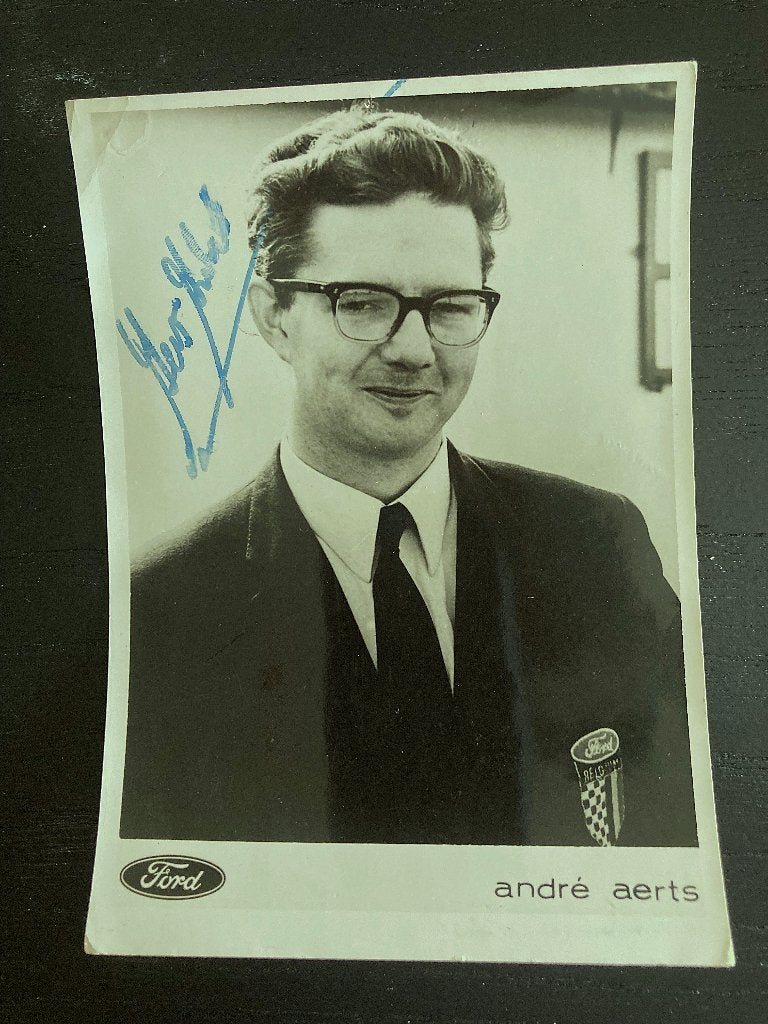Photo + signature André Aerts (co Staepelaere - Ford rallye, Envoi, Utilisé, Voitures