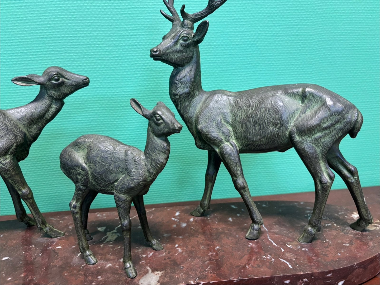 Antieke bronzen herten op marmer, Antiek en Kunst, Ophalen of Verzenden, Brons