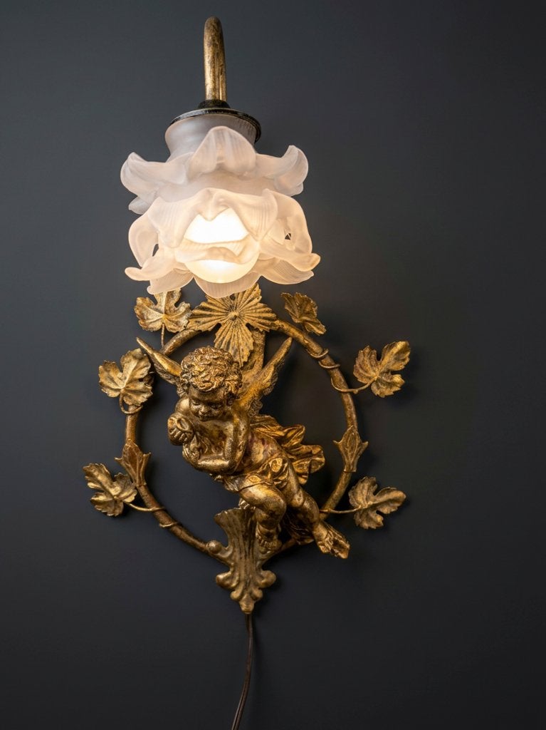 Prachtige Antieke Cupido of Engelen Wandlamp., Ophalen of Verzenden
