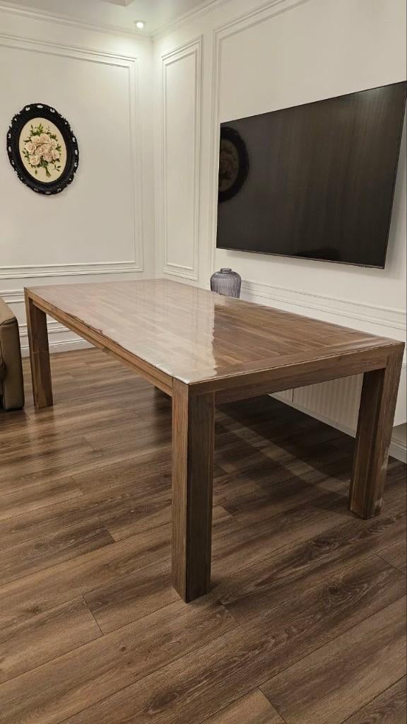 Stevige houten eettafel van 1m op 2 m, Huis en Inrichting, Tafels | Eettafels, Ophalen, Gebruikt, 50 tot 100 cm, Vijf personen of meer