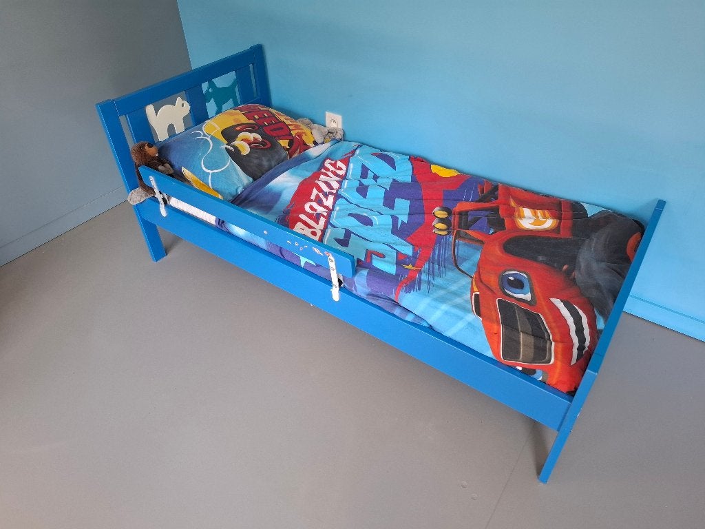 Junior bed Ikea, blauw, met recente matras, Gebruikt, 70 tot 85 cm, 160 tot 180 cm, Ophalen