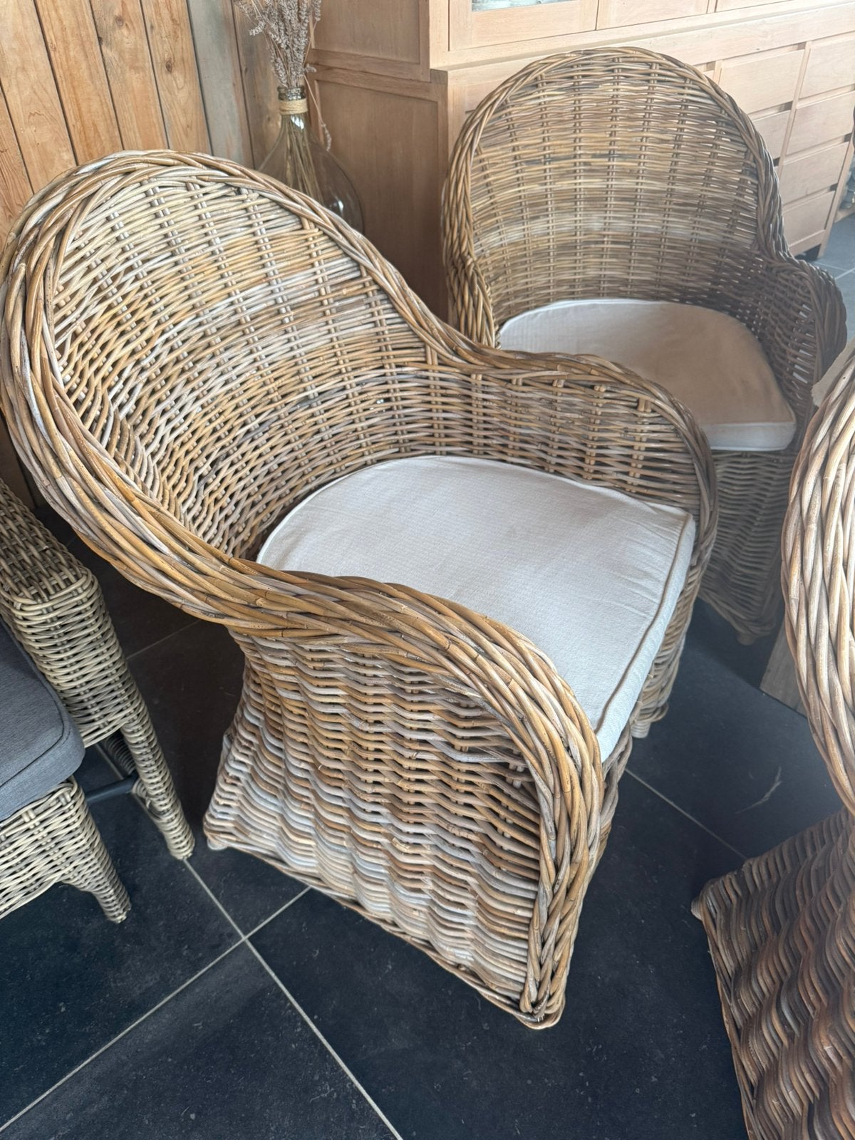6 chaises de patio en osier en très bon état, Jardin & Terrasse, Enlèvement, Utilisé