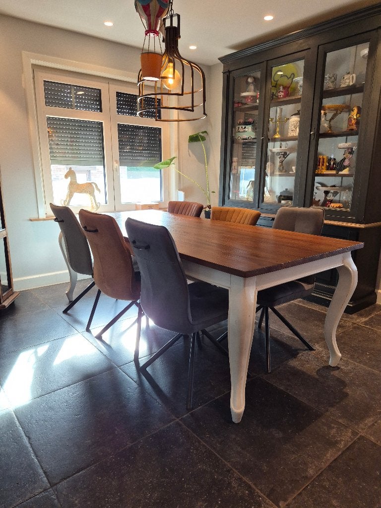 Eettafel mango met barok onderstel 100x220cm, Huis en Inrichting, Ophalen, Gebruikt, 200 cm of meer, Vijf personen of meer