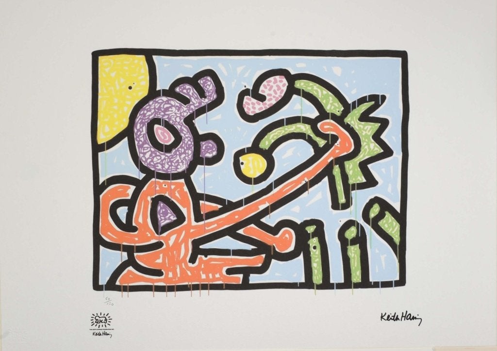 Keith Haring (D'après) - Fleurs, Avec certificat d'authenticité, Enlèvement ou Envoi, Autres sujets, Lithographie
