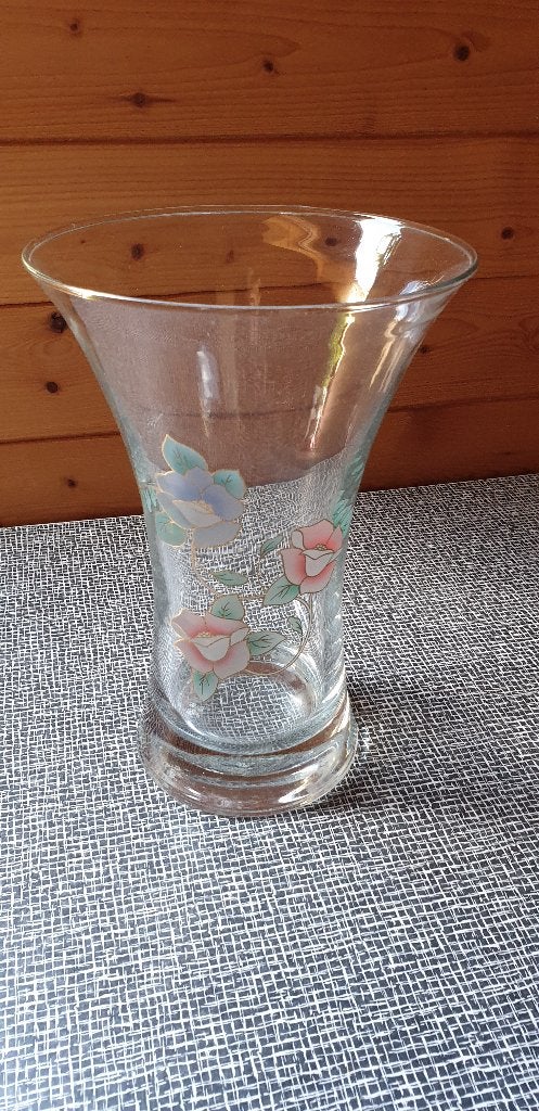 Glazen vaas met bloemen, Ophalen of Verzenden, Zo goed als nieuw, Glas