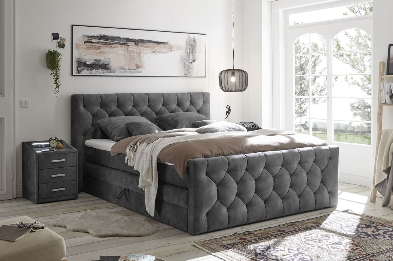 boxspring met 2 nachtkastjes, Ophalen, Zwart, 200 cm