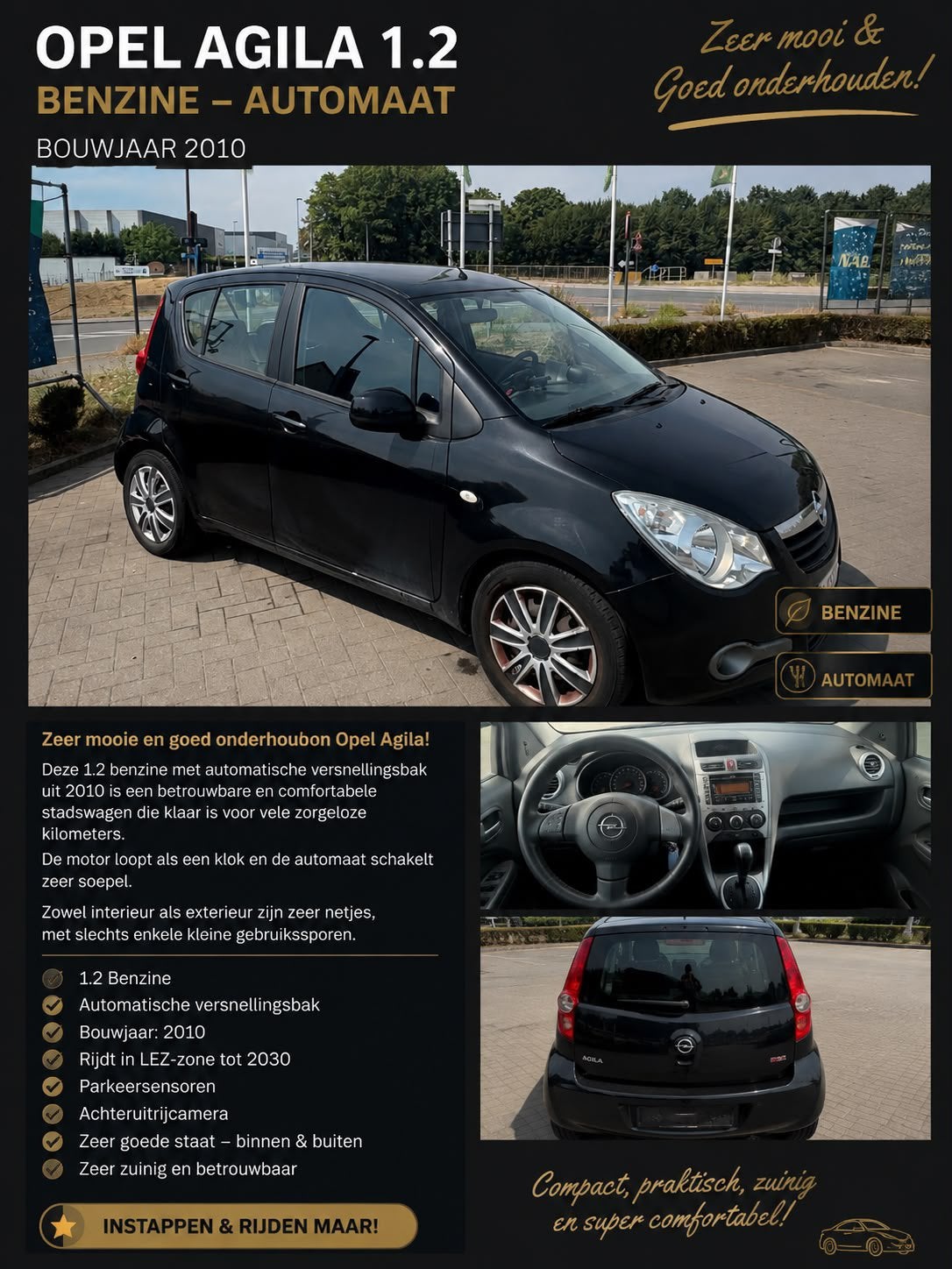 Opel Agila 1.2 essence — Automatique — 2010, Autos, Achat, Automatique, Particulier, Caméra de recul