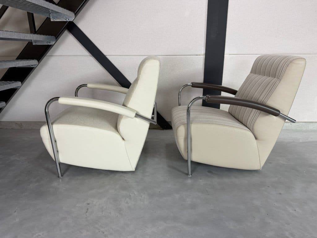 Fauteuils Leolux Scylla avec repose-pieds – tissu et cuir, Maison & Meubles, Comme neuf, Enlèvement, Gelderland Harvink Pode Jori Montis