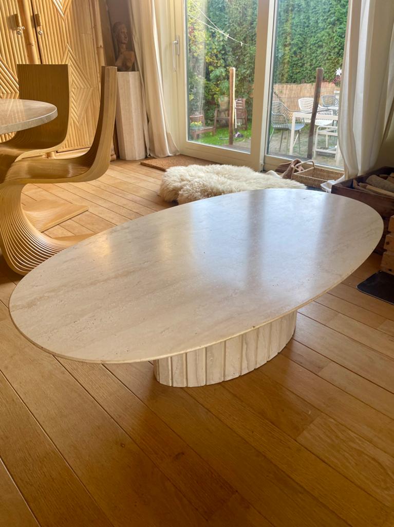 Prachtige travertin salontafel ovaal Italiaans design, Enlèvement, Comme neuf, Ovale