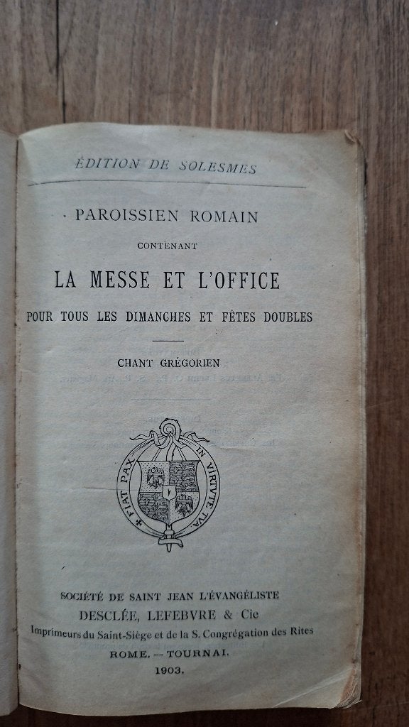 Paroissien Romain, Hymnaire grégorien 1903, Antiquités & Art, Enlèvement ou Envoi