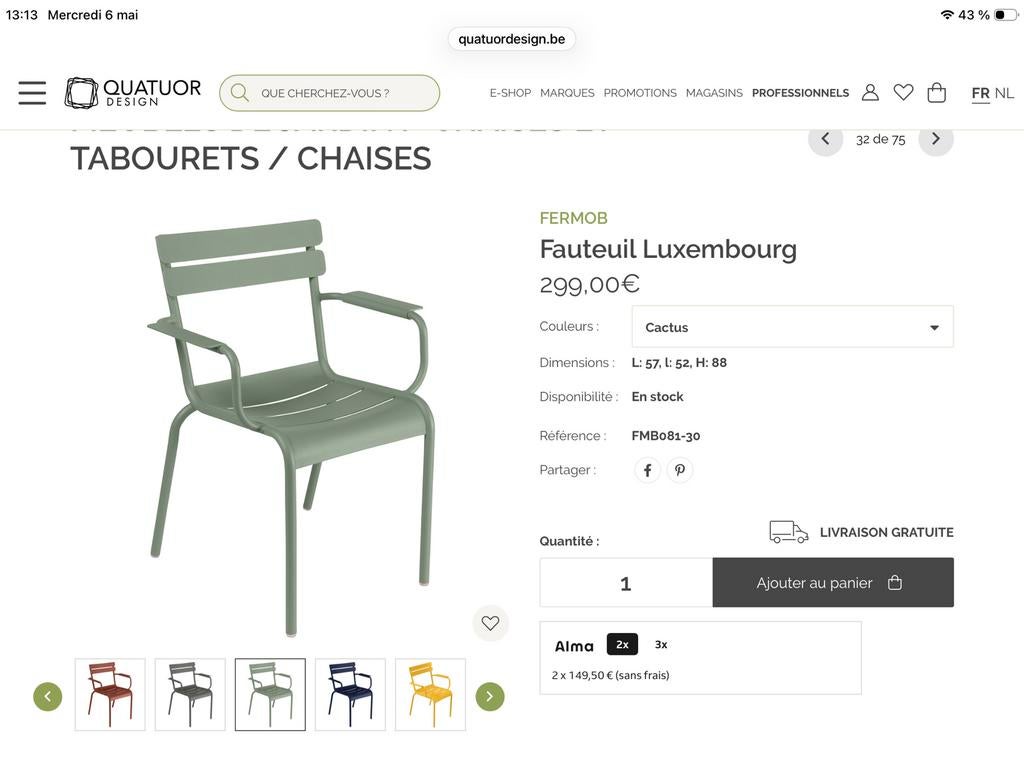 4 fauteuils fermob, Enlèvement, Comme neuf