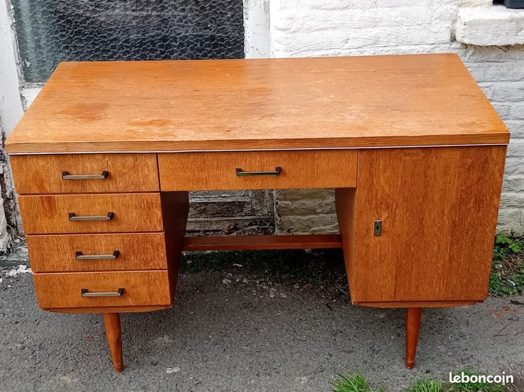 Bureau en placage de chêne de style scandinave, Scandinave, Avec tiroirs, Enlèvement, Bois