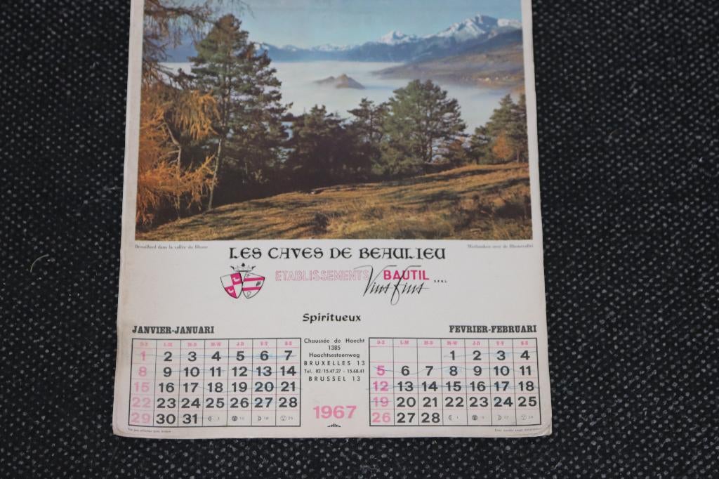 kalender 1967 bautil Bruxelles vins les caves de beaulieu, Enlèvement ou Envoi