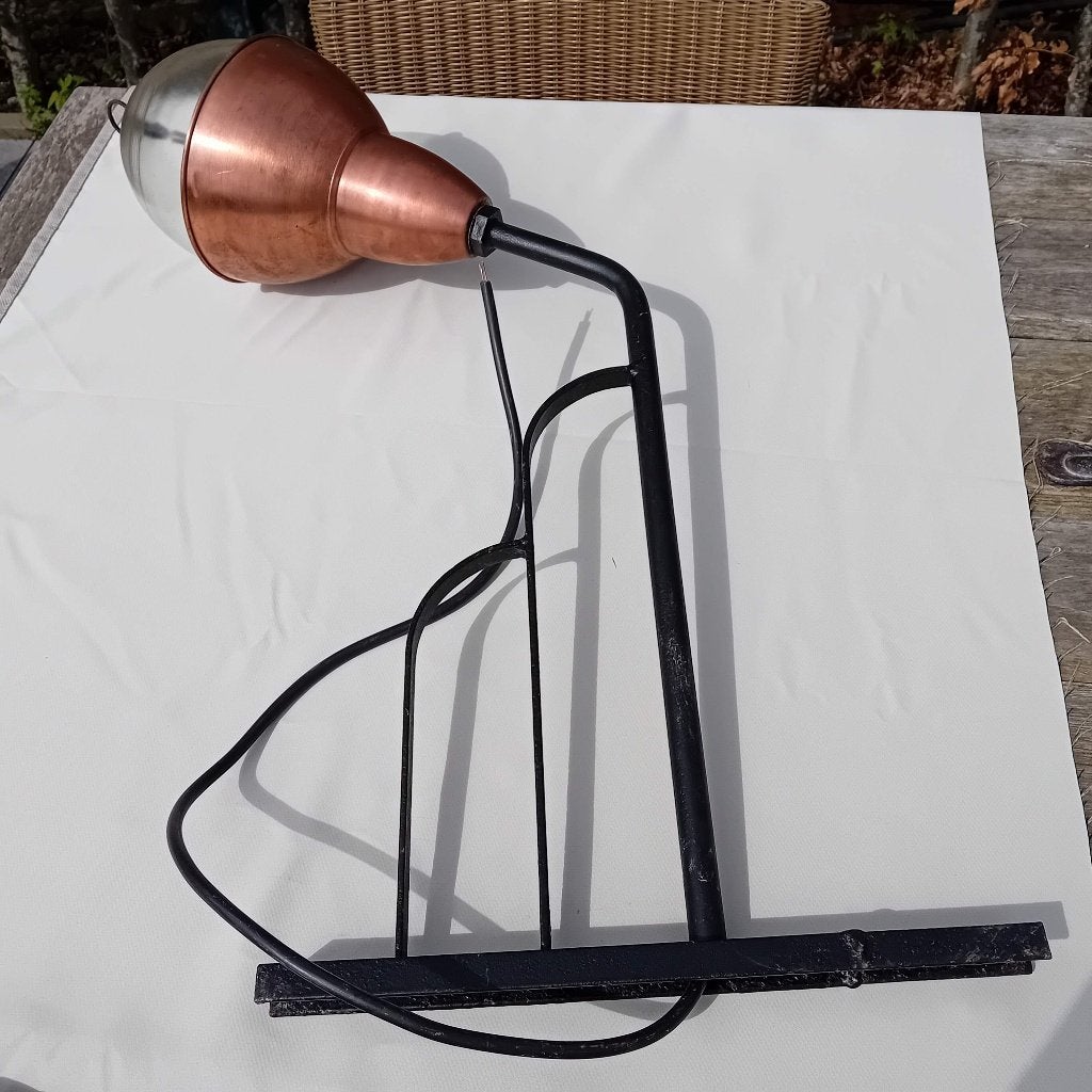 Unieke zware industriële wandlamp met arm, Ophalen, E27 (groot), Zo goed als nieuw, Glas