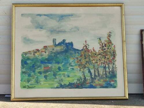 aquarelle paysage signe georges doussot, Antiquités & Art, Enlèvement ou Envoi, Aquarelle, Paysage