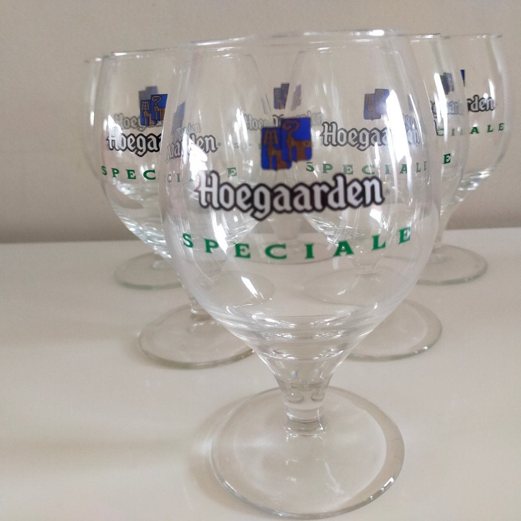 6 bierglazen Hoegaarden Speciale biermerk streekbier glas, Ophalen of Verzenden, Zo goed als nieuw, Bierglas