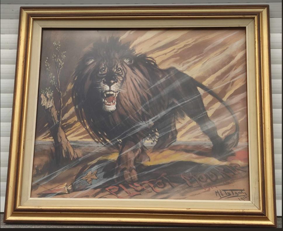 Technique mixte lion plutôt mourir signe medart tytgat, Antiquités & Art, Art | Peinture | Classique, Enlèvement