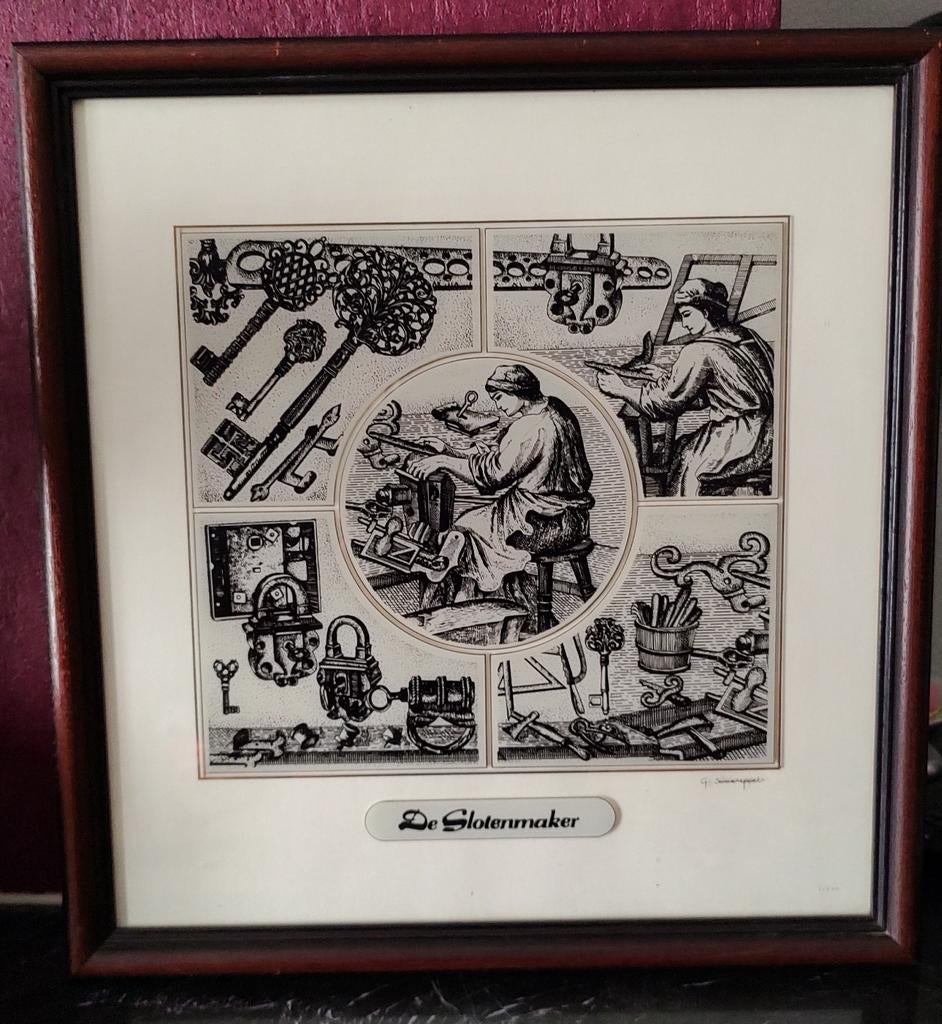 Gravure sur verre G. Swaenepoel "De Slotenmaker", Antiek en Kunst, Ophalen