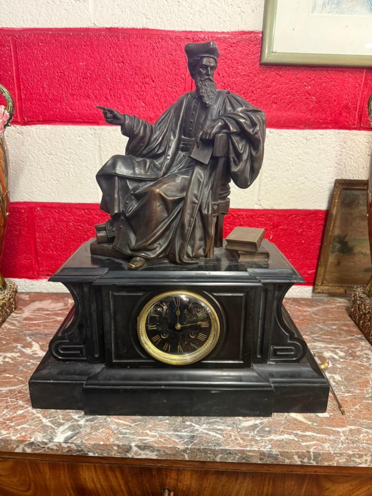 Pendule de cheminée avec marbre noir et bronze signé CLERC, Enlèvement, Bronze
