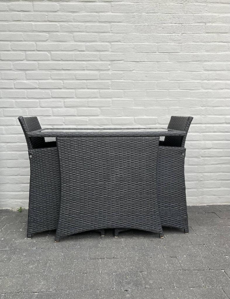 balkonmeubels voor 2 personen, Eettafel, Rotan, Zo goed als nieuw, Tuinset