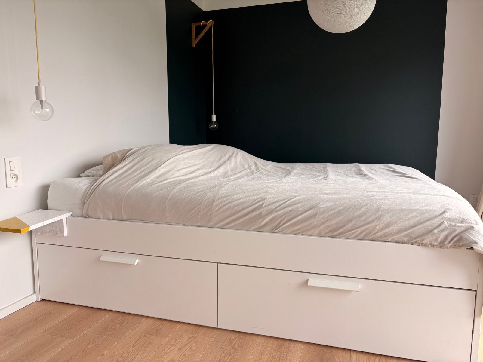 Cadre de lit + sommiers, Huis en Inrichting, Slaapkamer | Bedden, Ophalen, Gebruikt, Wit, Tweepersoons