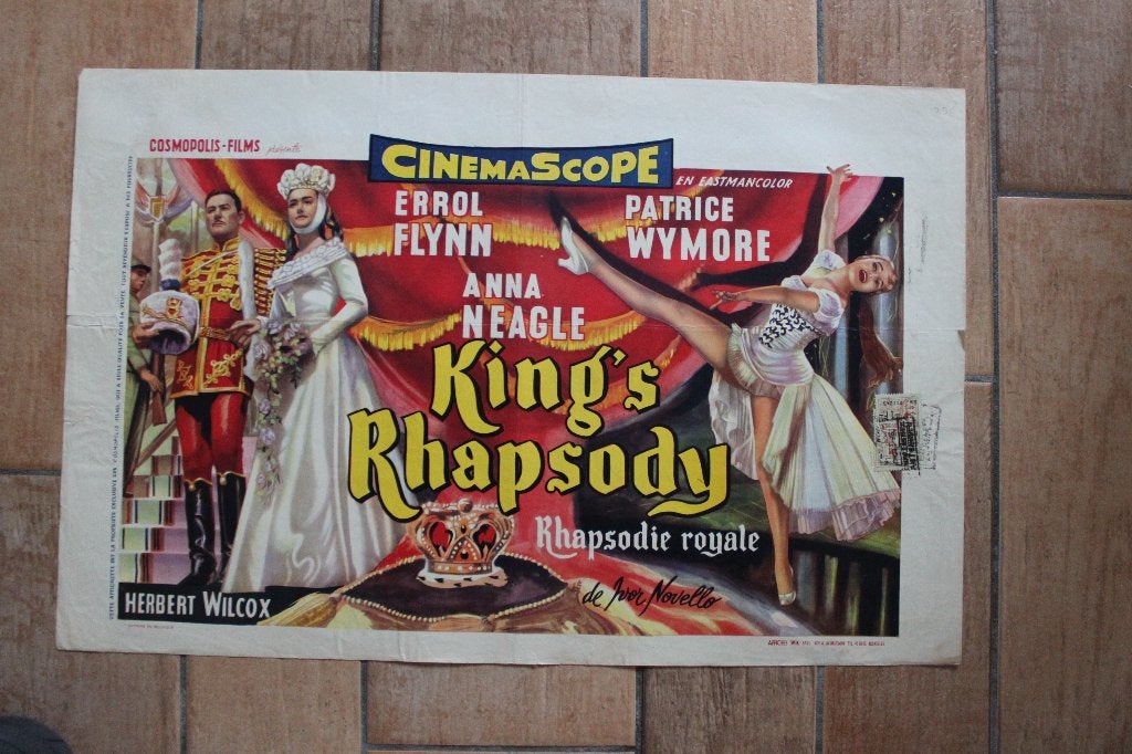 filmaffiche Errol Flynn King's Rhapsody 1955 filmposter, Rechthoekig Liggend, Ophalen of Verzenden, Zo goed als nieuw, A1 t/m A3